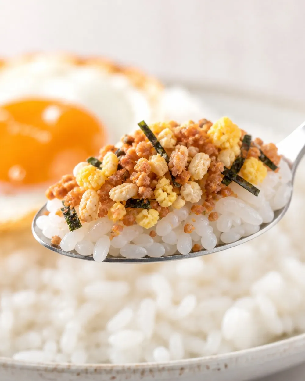 ข้าวหนึ่งช้อนกับเกล็ด Fukami กรุบกรอบ